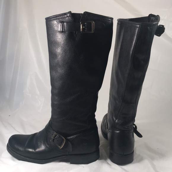 Frye Women’s Black Leather Veronica Slouch Bikercore Goth Boots - Picture 6 of 11